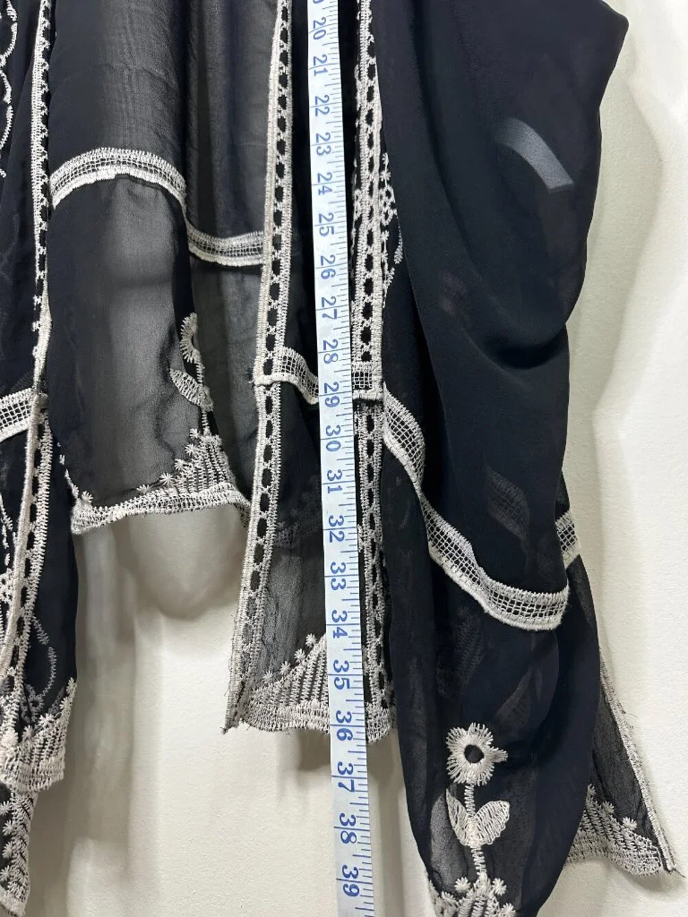 Rachel Zoe Black Sheer Kimono Cardigan Embroidered Open Front One Size